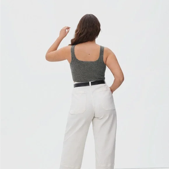 Everlane Cozy Stretch Crop Tank Top Ribbed Wool/Yak/Nylon Dark Grey M NWT - Picture 4 of 12